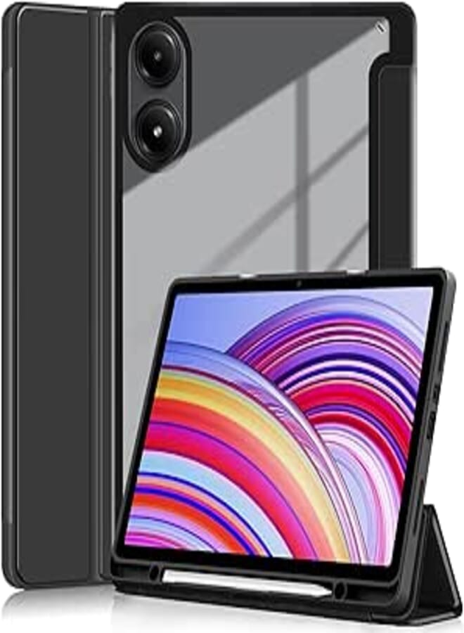 Case for Redmi Pad Pro with Pen Holder 12.1 Inch 2024, [Auto Wake/Sleep] Transparent Back Cover for Tablets Xiaomi Redmi Pad Pro (Black)